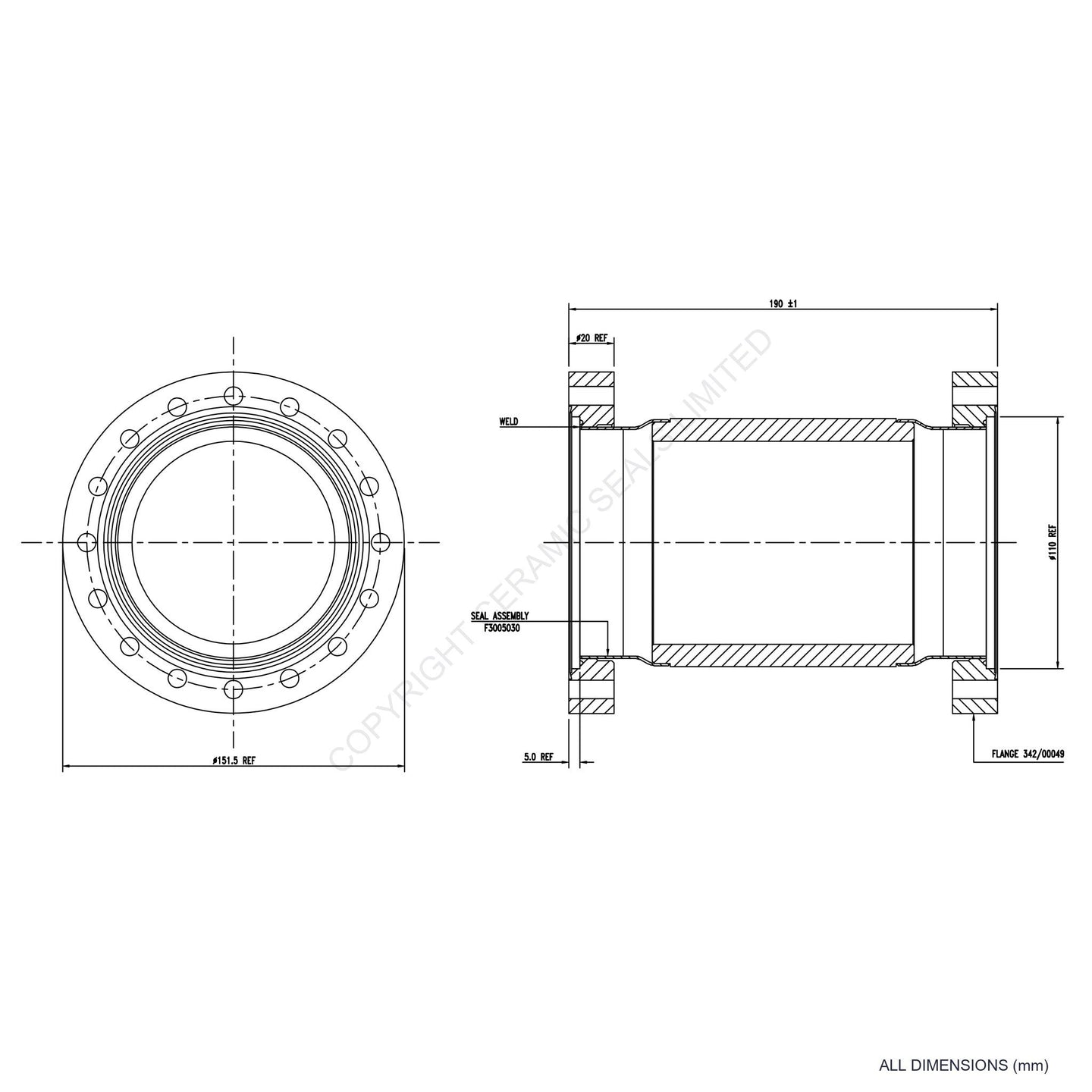 50kV 90mm Through Flanged Isolator