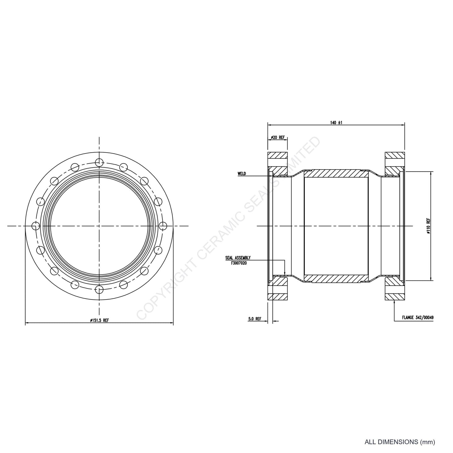 25kV 100mm Through Flanged Isolator