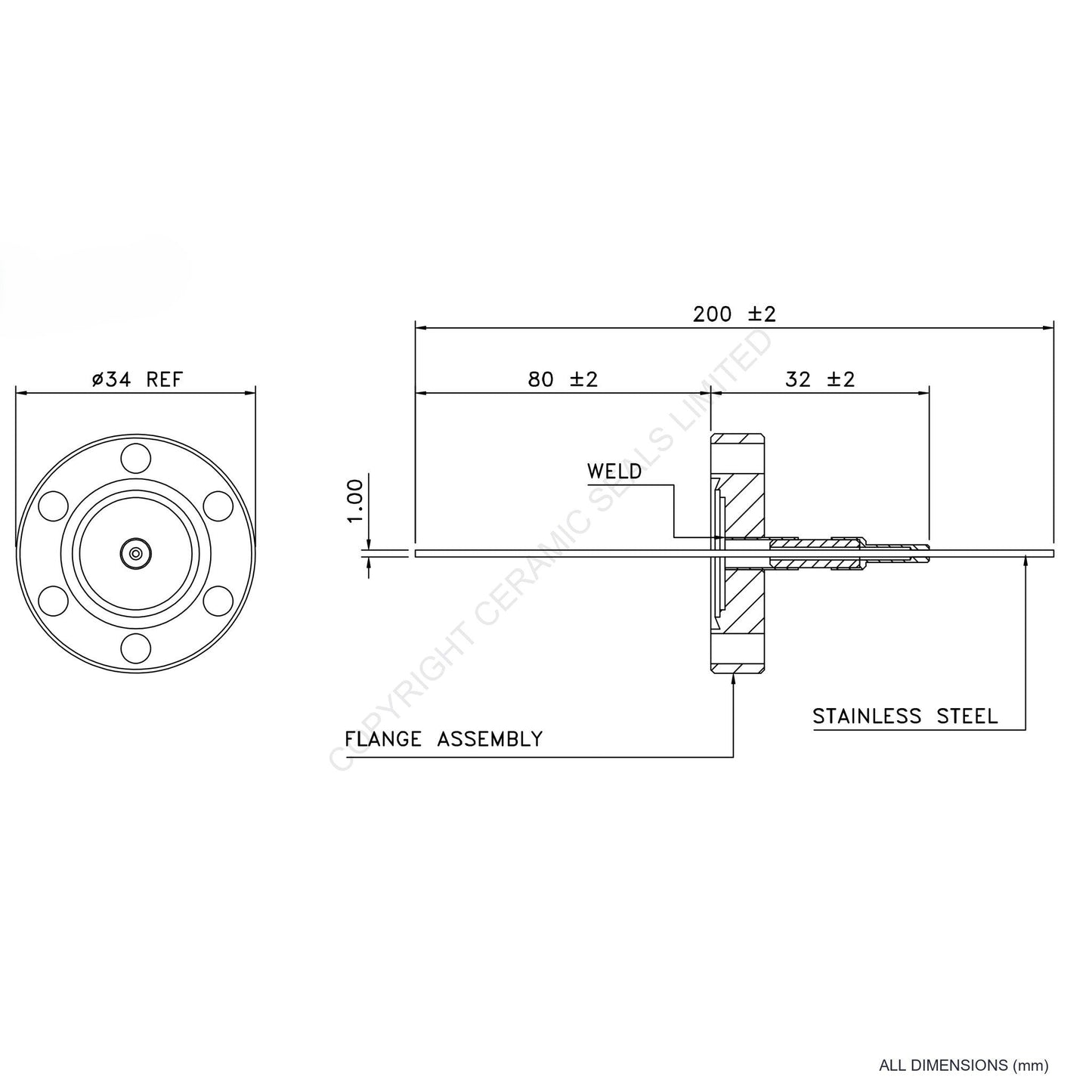 2.5kV Single Feedthrough Flanged