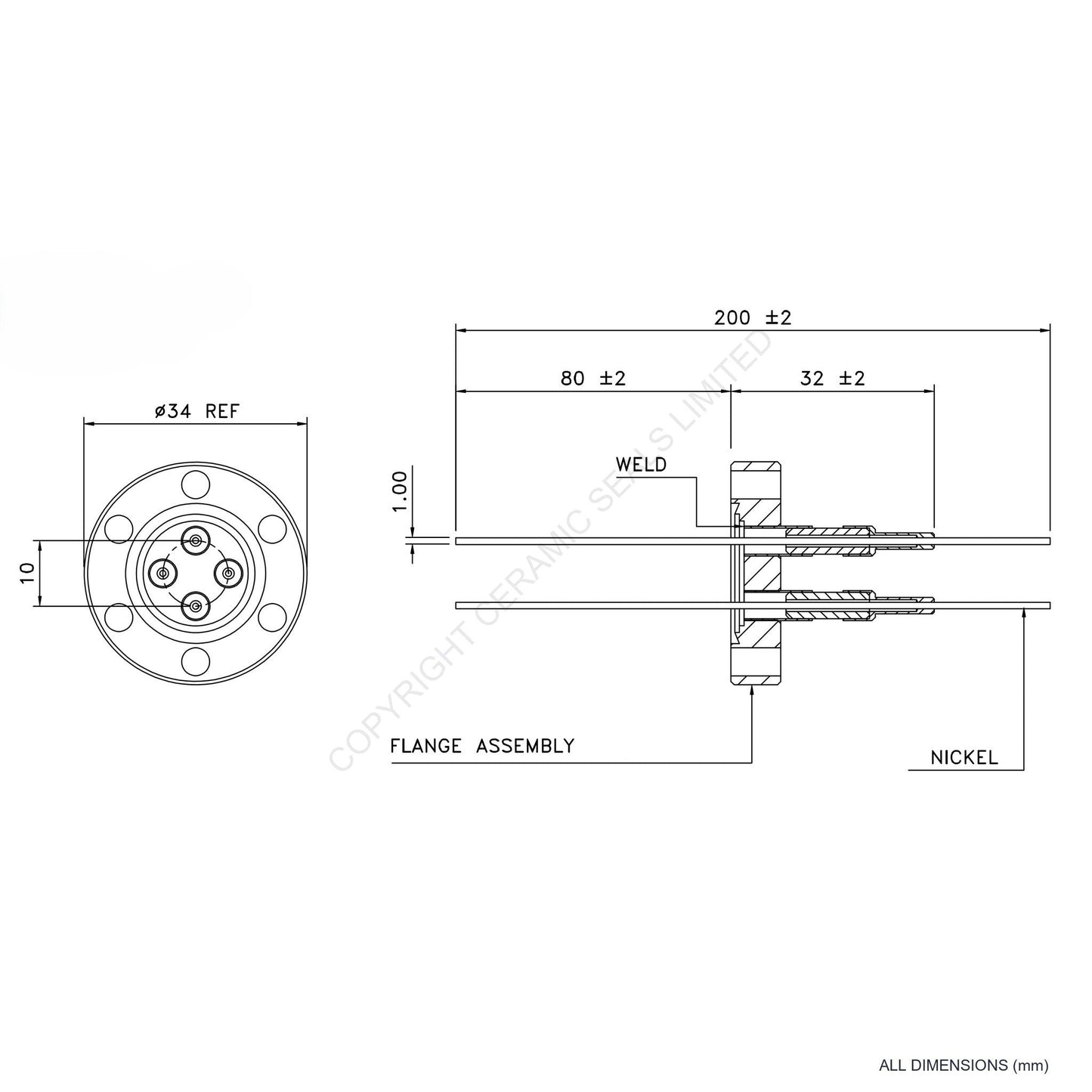 2.5kV Four Way Feedthrough Flanged