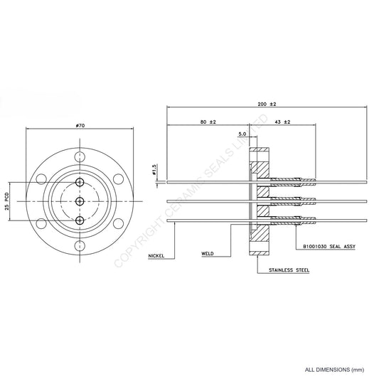 5kV Three Way Feedthrough Flanged