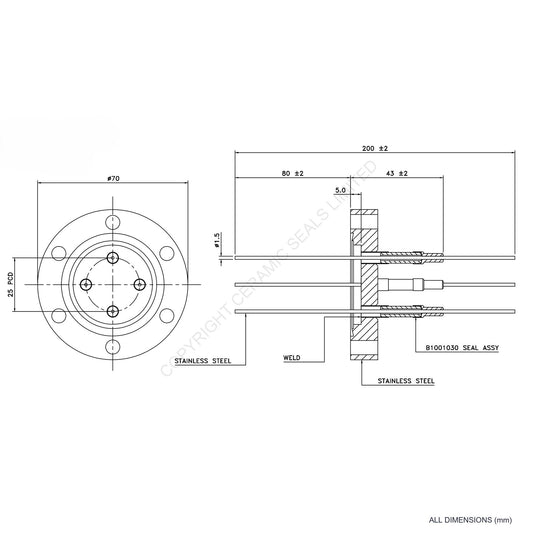 5kV Four Way Feedthrough Flanged