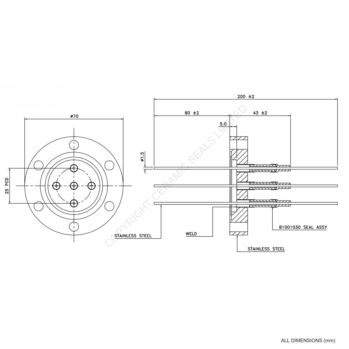 5kV Five Way Feedthrough Flanged
