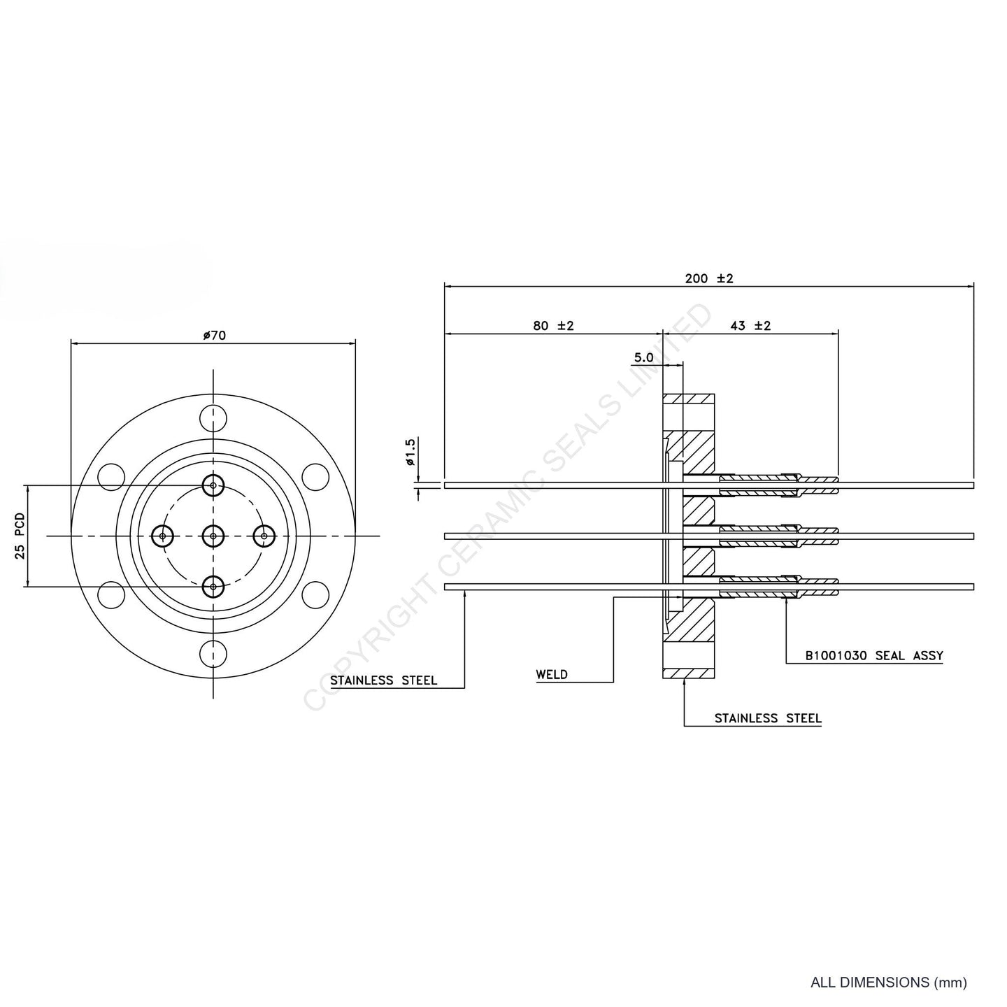 5kV Five Way Feedthrough Flanged