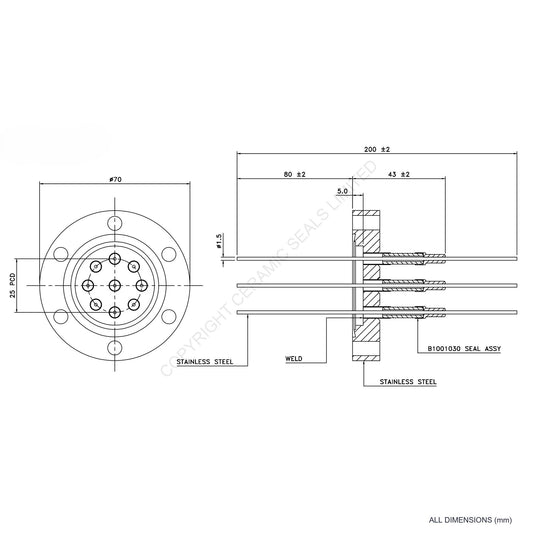5kV Nine Way Feedthrough Flanged