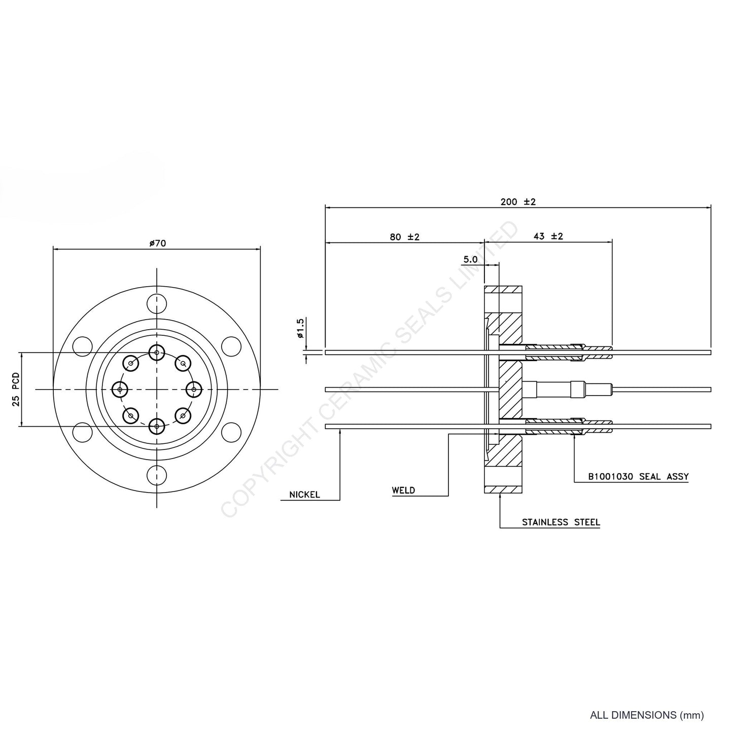 5kV Eight Way Feedthrough Flanged