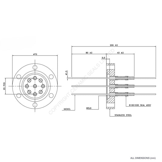 5kV Nine Way Feedthrough Flanged