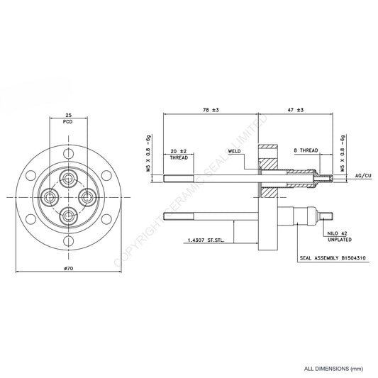 5kV Four Way Feedthrough Flanged