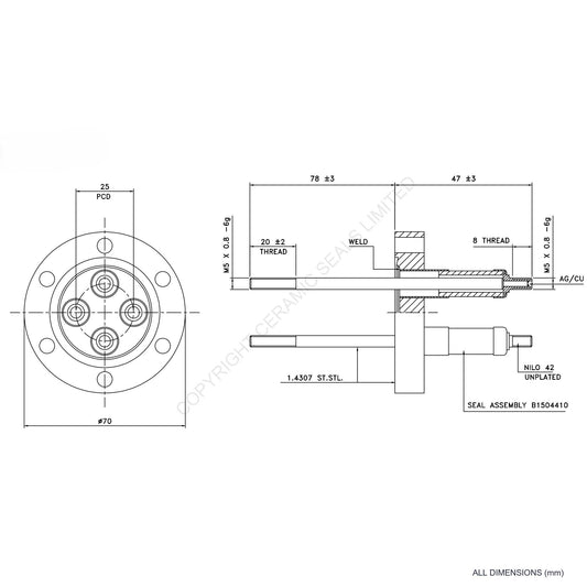 10kV Four Way Feedthrough Flanged