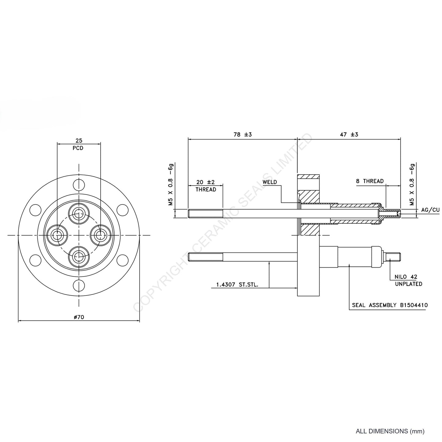 10kV Four Way Feedthrough Flanged