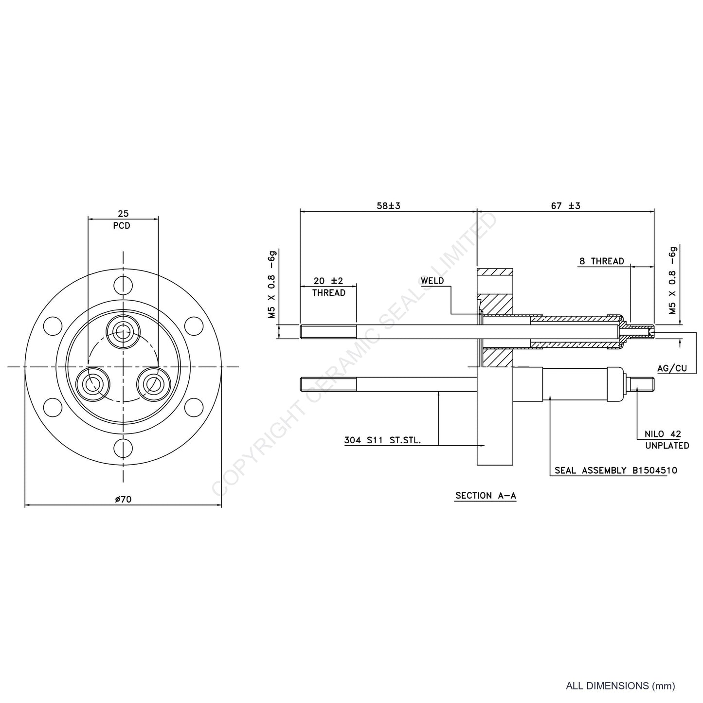 15kV Three Way Feedthrough Flanged