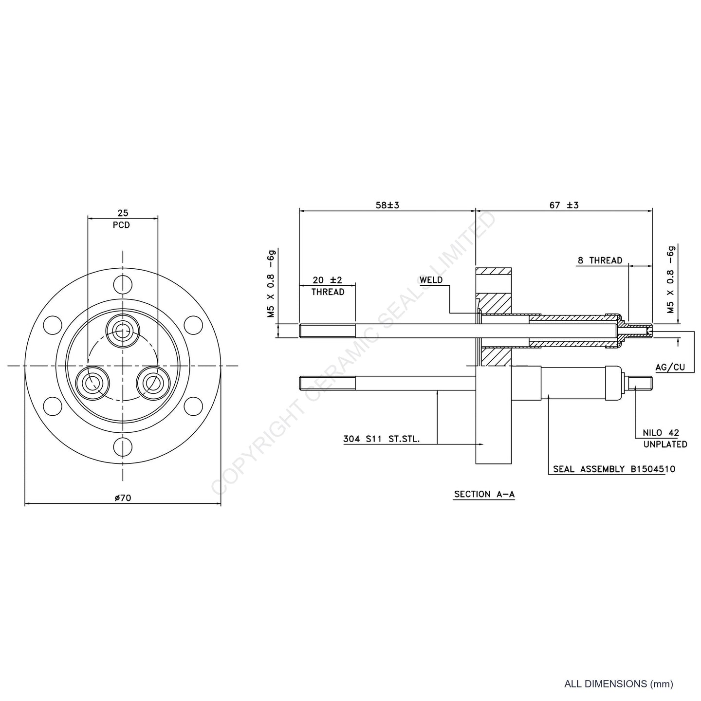 15kV Three Way Feedthrough Flanged