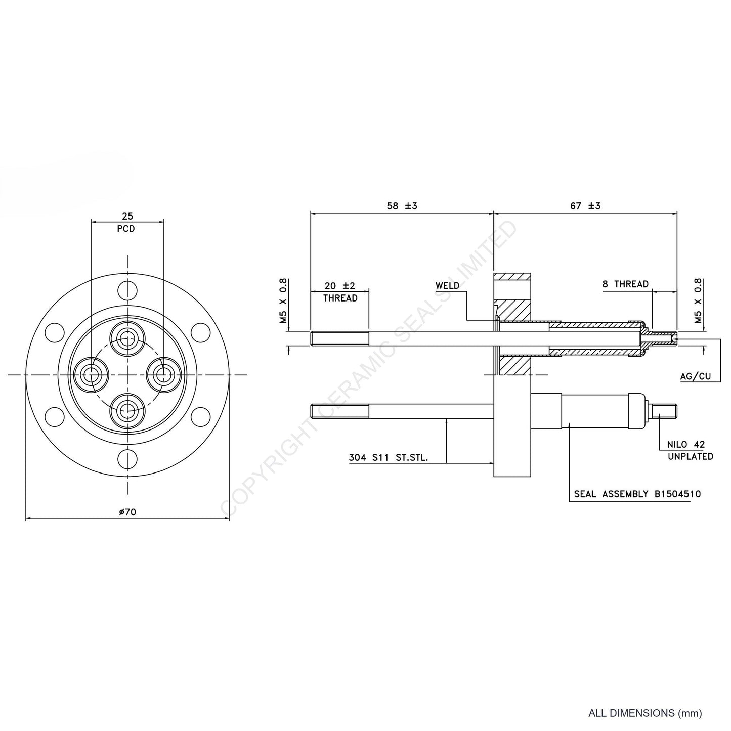 15kV Four Way Feedthrough Flanged