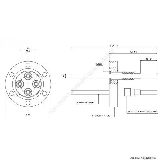5kV Four Way Feedthrough Flanged