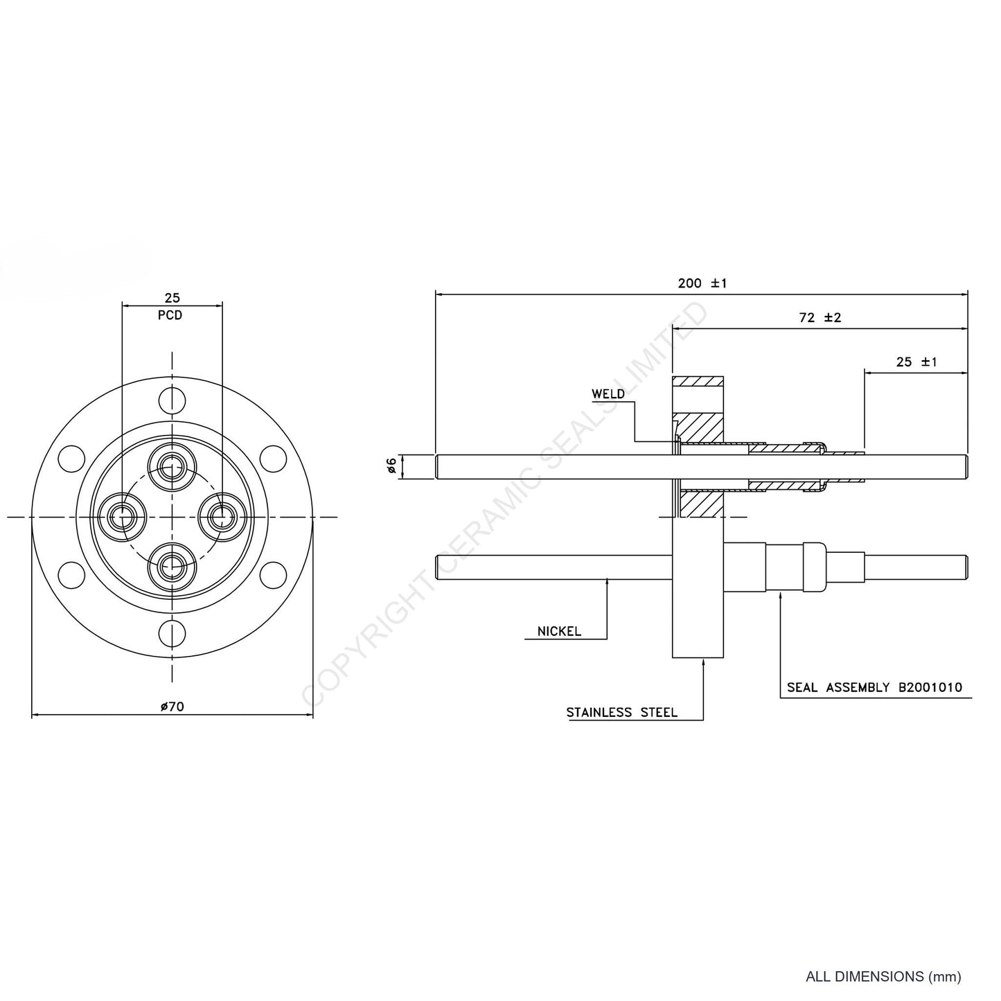 5kV Four Way Feedthrough Flanged