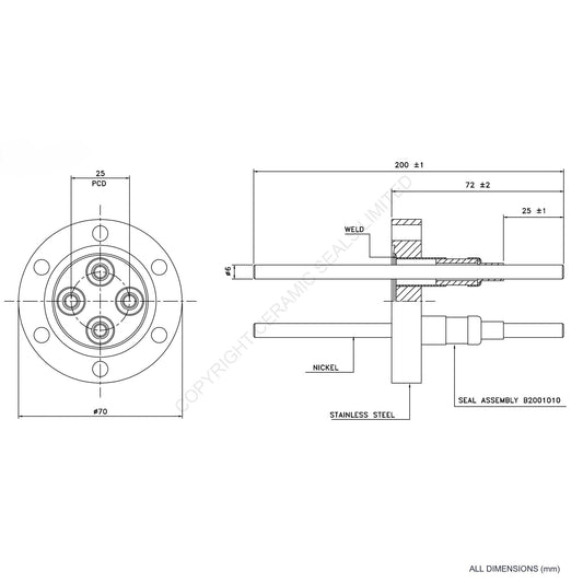 5kV Four Way Feedthrough Flanged