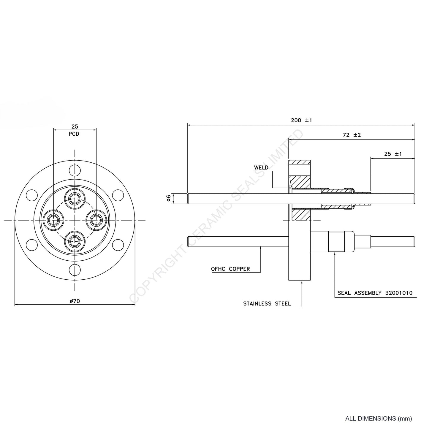 5kV Four Way Feedthrough Flanged
