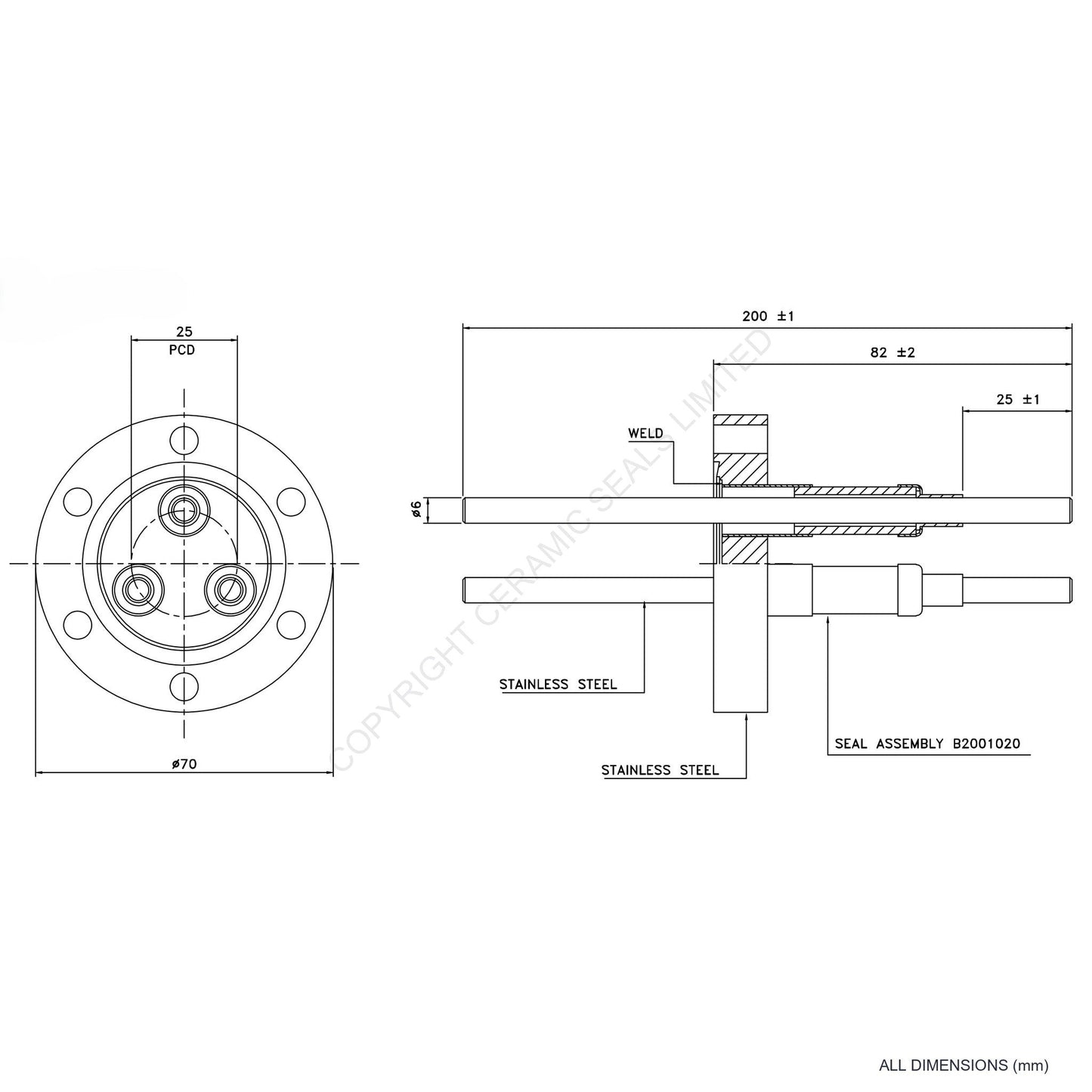 10kV Three Way Feedthrough Flanged