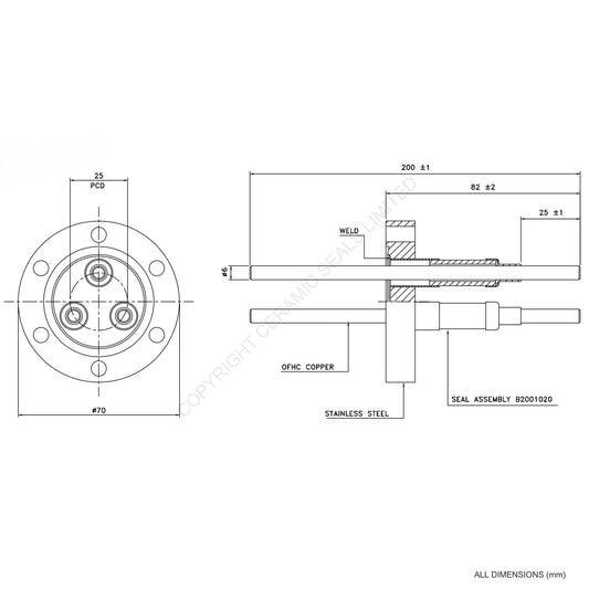 10kV Three Way Feedthrough Flanged