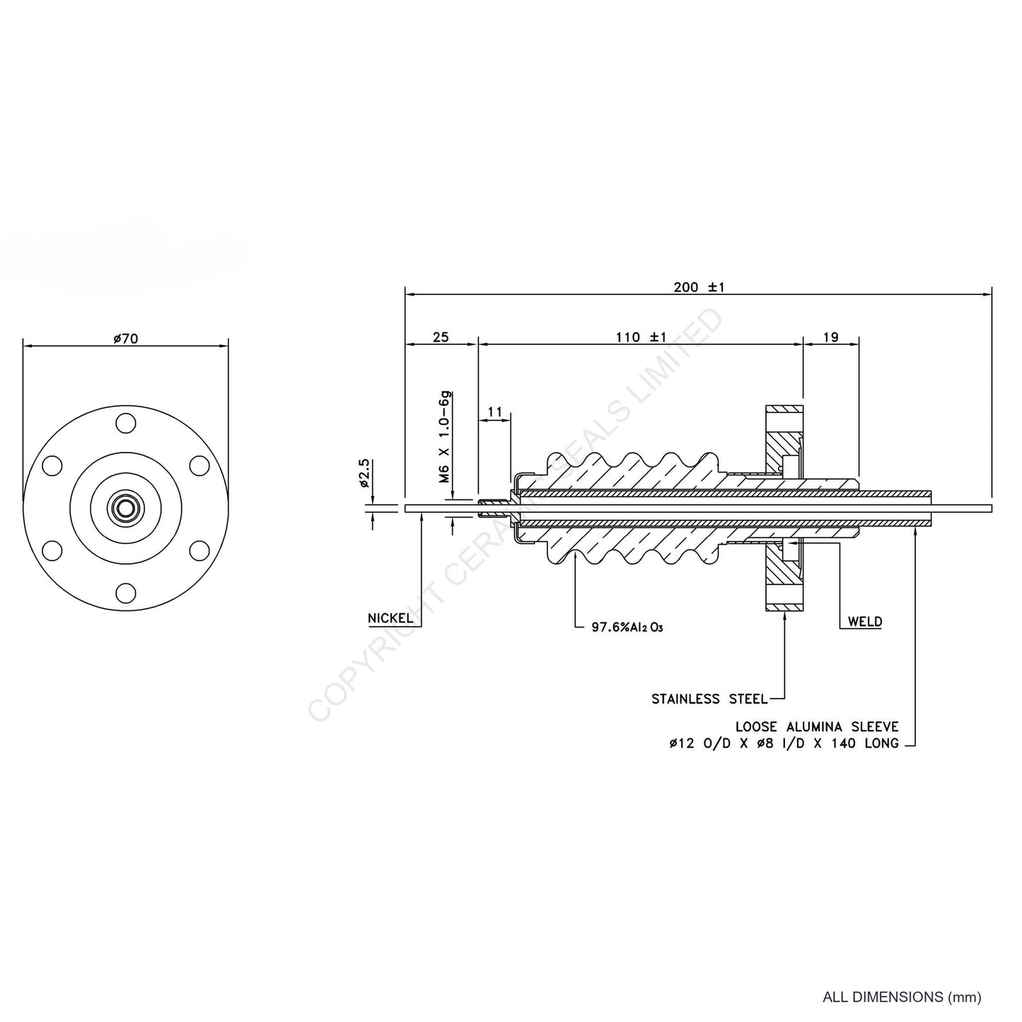 60kV Feedthrough Assembly Flanged