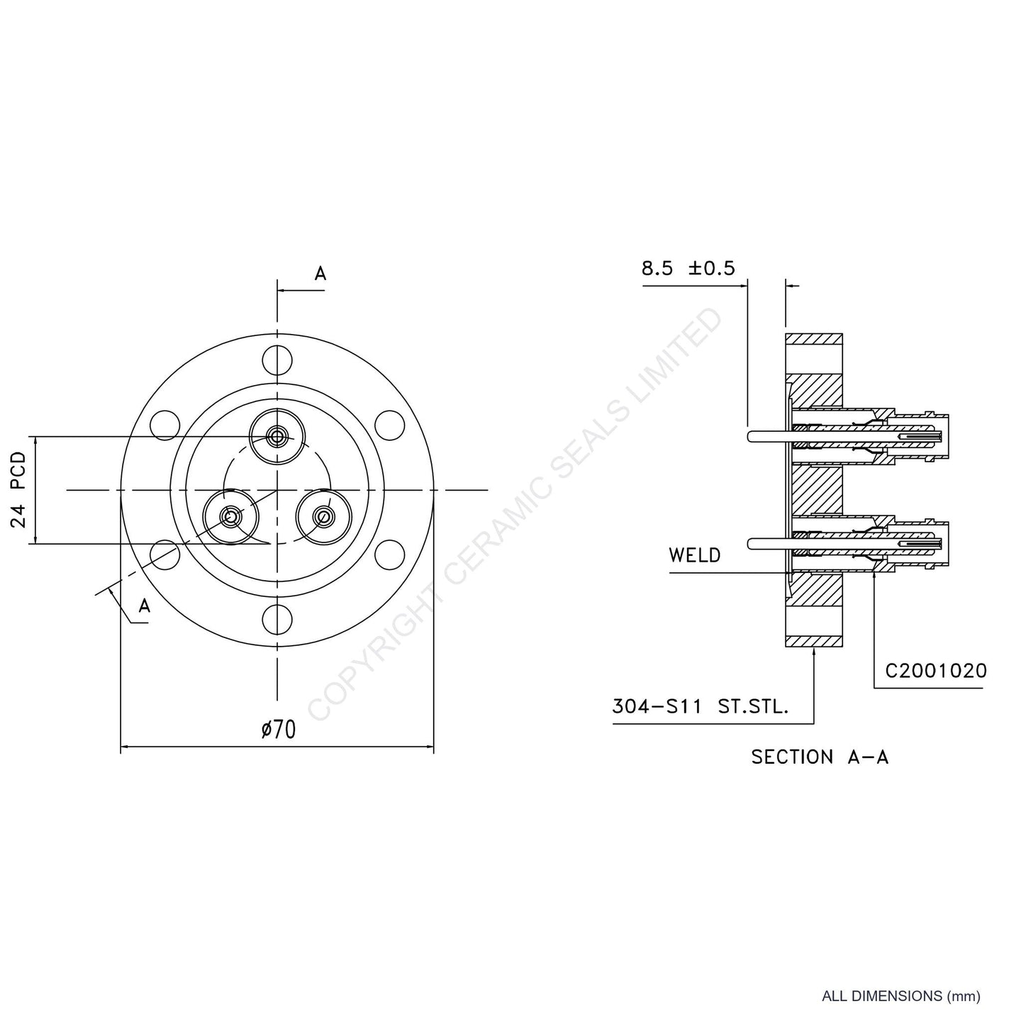 500V BNC 3 Way Flanged Assembly