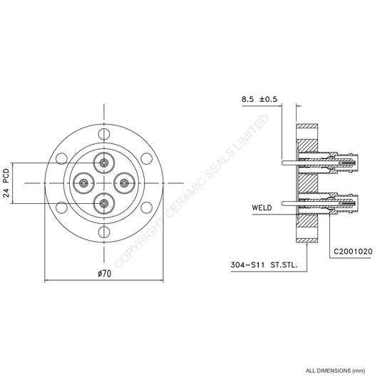 500V BNC 4 Way Flanged Assembly