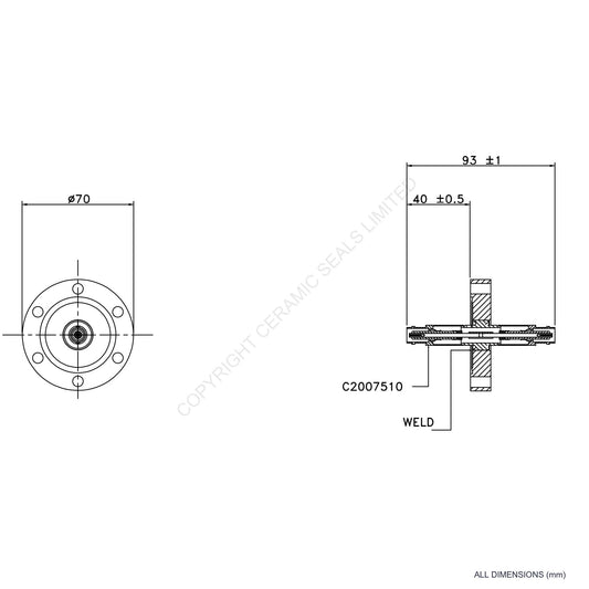 500V BNC Double Ended Flanged Assembly