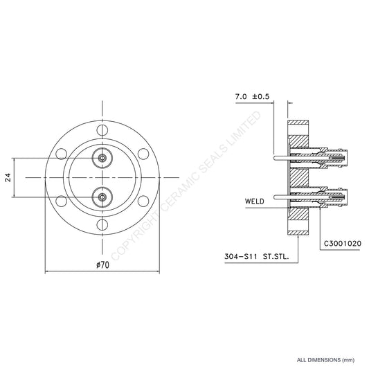 5kV MHV 2 Way Flanged Assembly