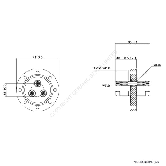 5kV 3 Way Double Ended MHV Flanged Assembly