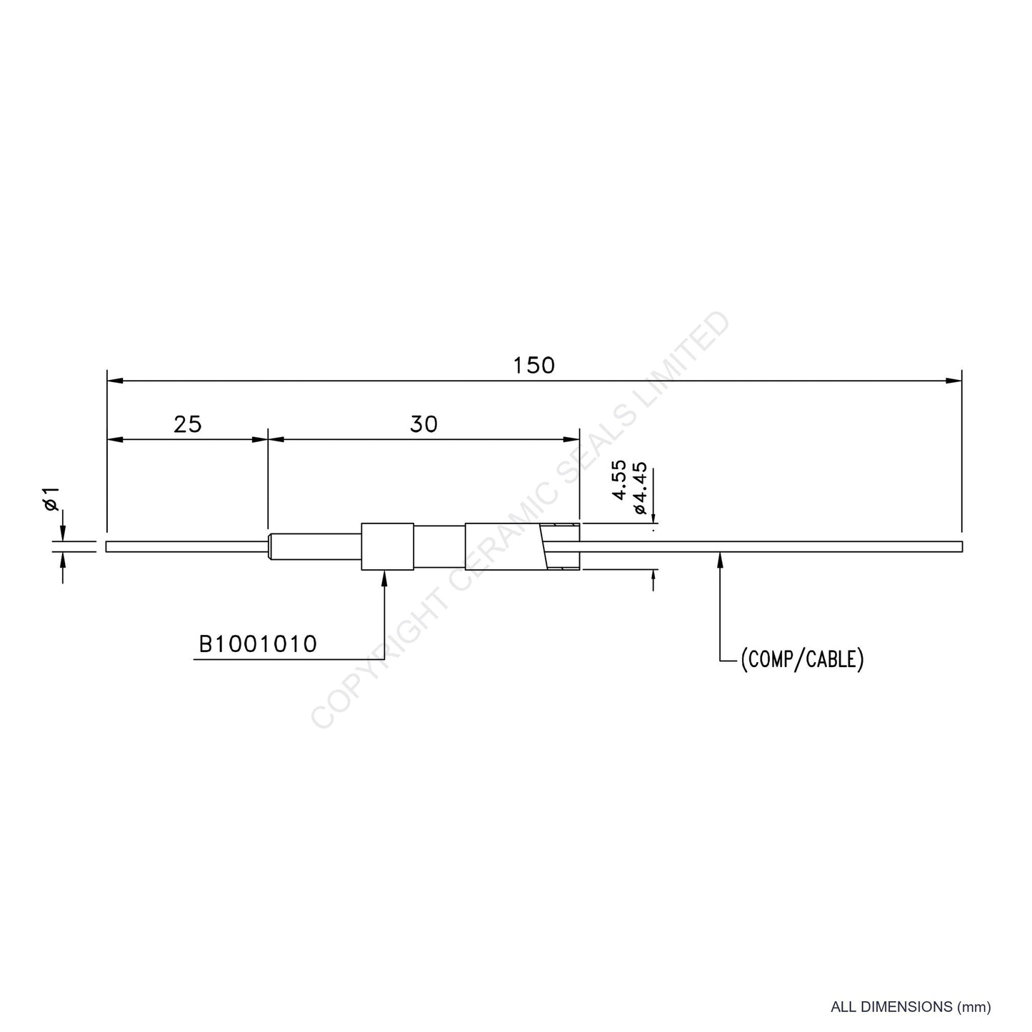 Single Thermocouple (+) Platinum - 13% Rhodium incl. Compensating Cable