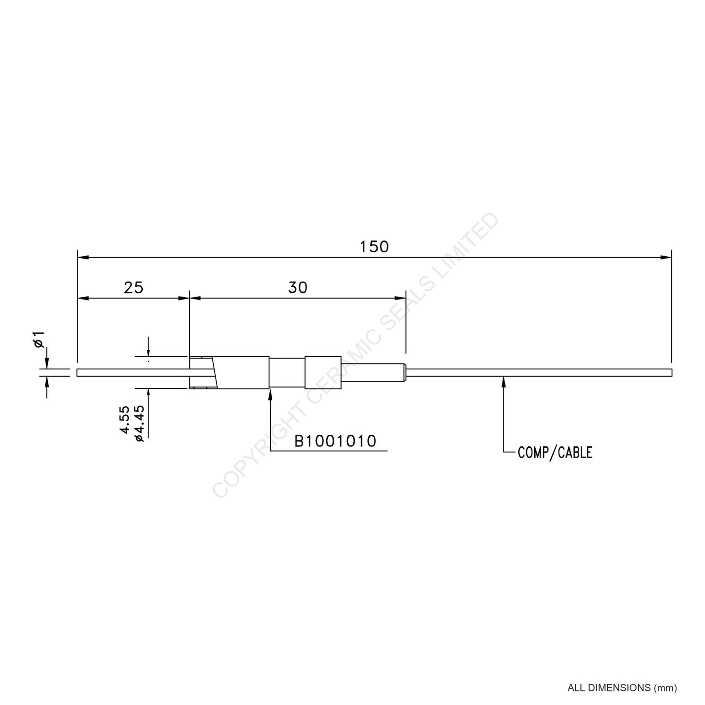 Single Thermocouple (+) Platinum - 13% Rhodium incl. Compensating Cable