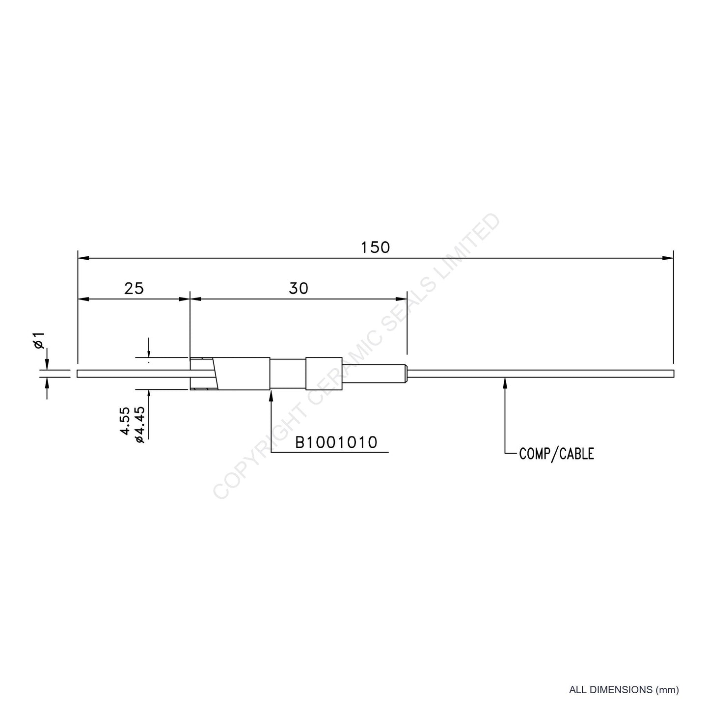 Single Thermocouple (+) Platinum - 13% Rhodium incl. Compensating Cable