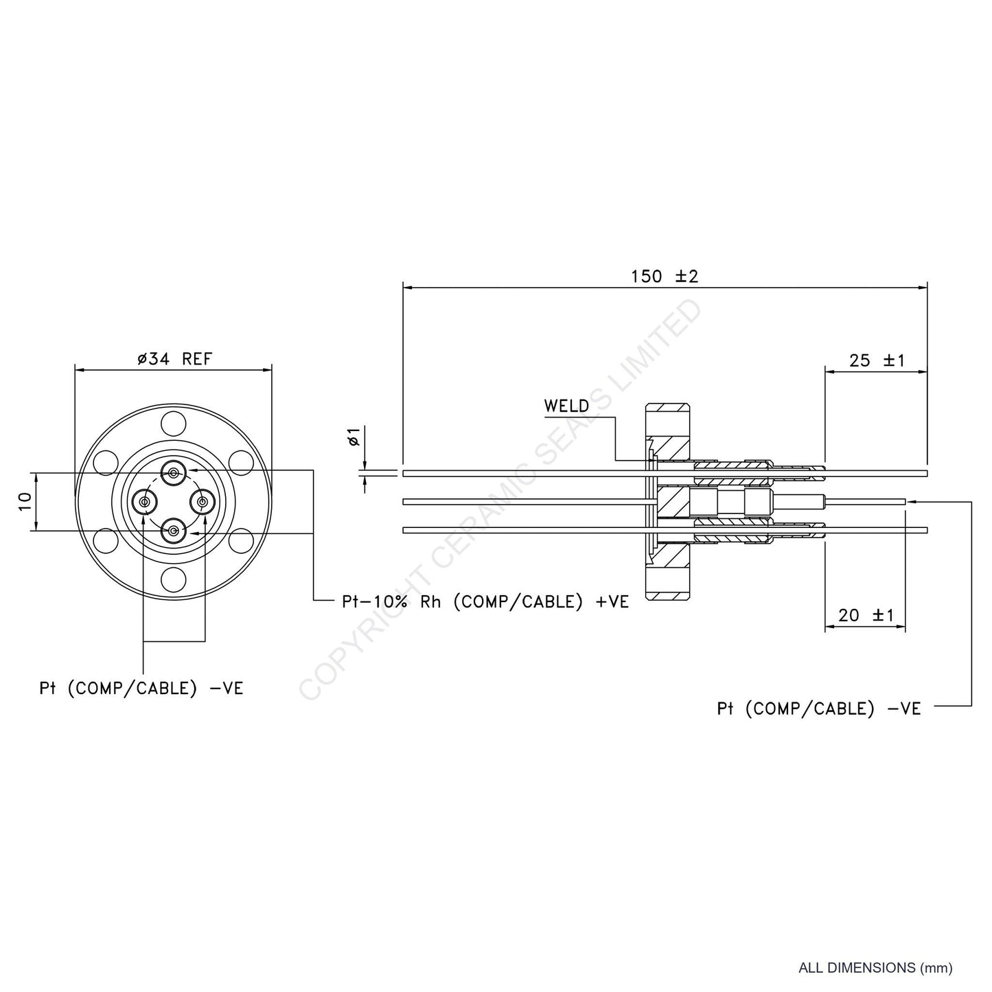 2 Pair Thermocouple Flanged Type S incl. Compensating Cables