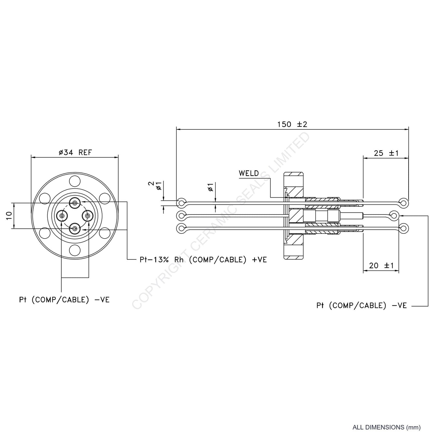 2 Pair Thermocouple Flanged Type R incl. Compensating Cables
