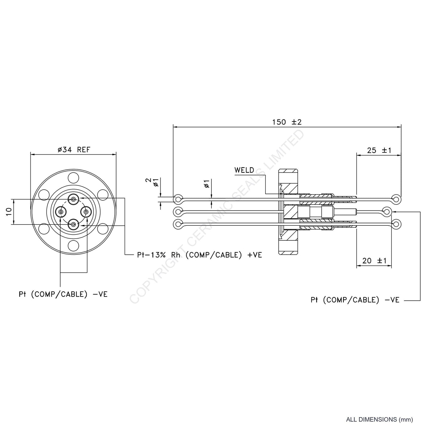 2 Pair Thermocouple Flanged Type R incl. Compensating Cables