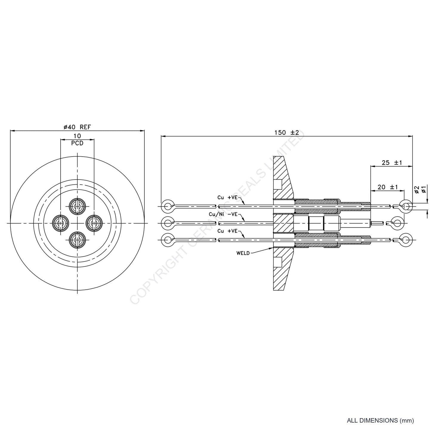 2 Pair Thermocouple O-Ring Type T