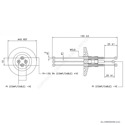 2 Pair Thermocouple O-Ring Type R incl. Compensating Cables