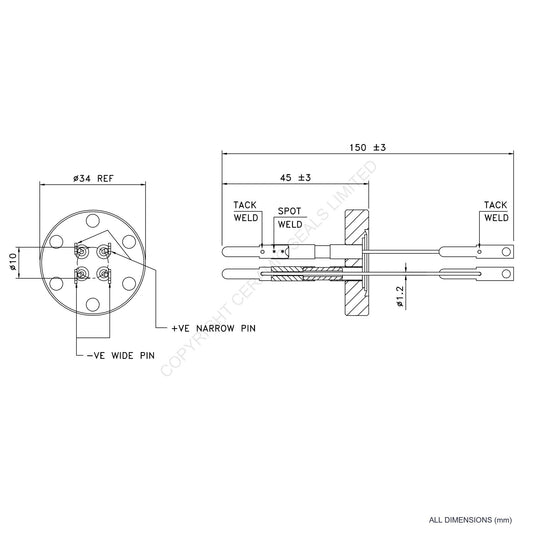 2 Pair Thermocouple Flanged Type R incl. Compensating Material