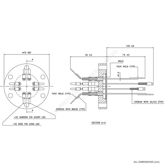 4 Pair Thermocouple Flanged Type R incl. Compensating Material