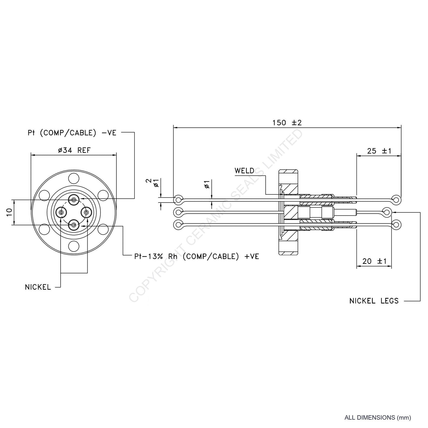 Power & Thermocouple Flanged Type R incl. Compensating Cables