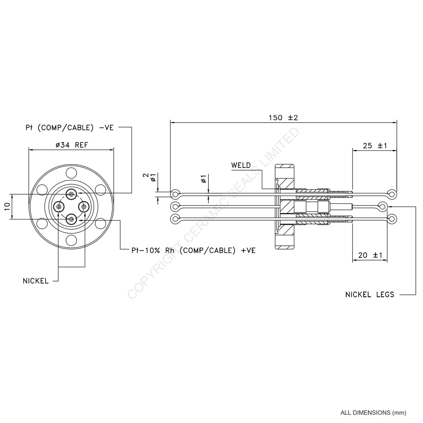 Power & Thermocouple Flanged Type S incl. Compensating Cables