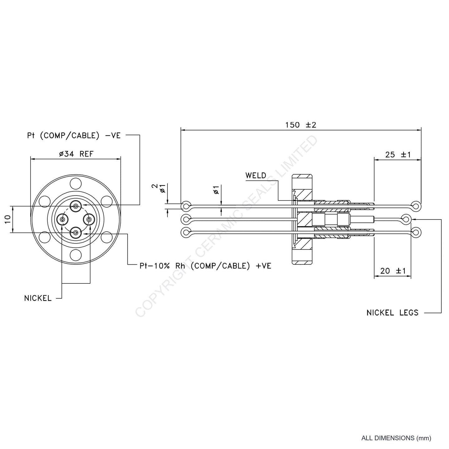 Power & Thermocouple Flanged Type S incl. Compensating Cables