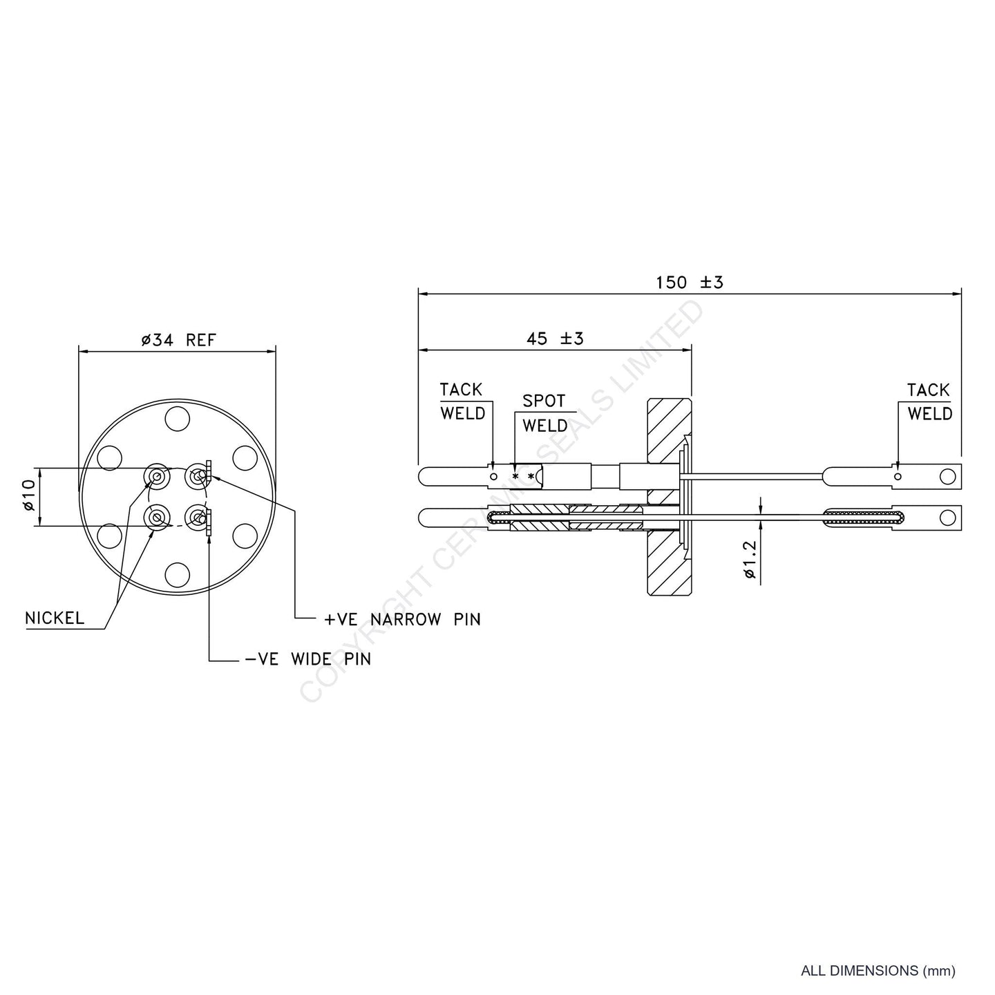 Power & Thermocouple Flanged Type S incl. Compensating Cables