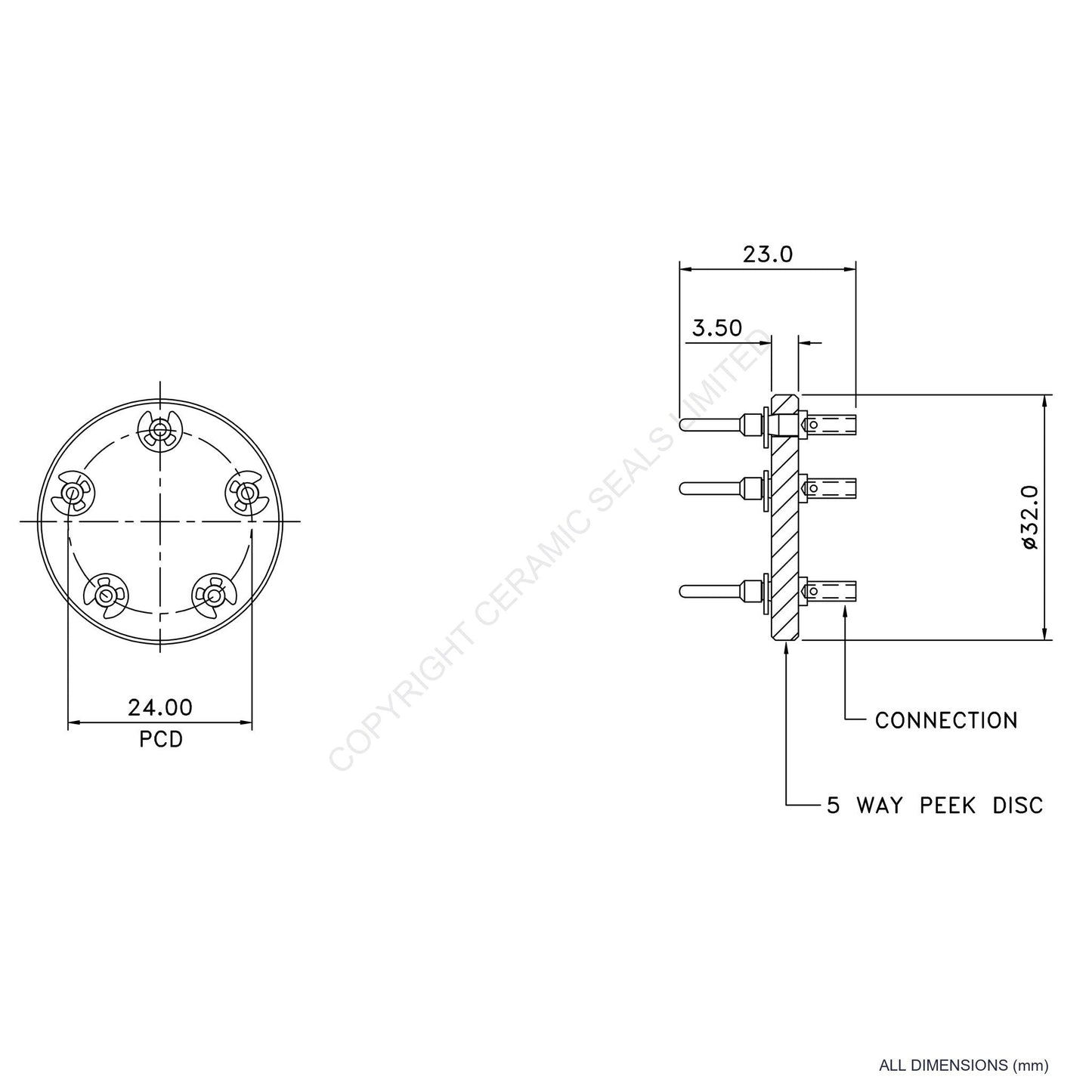 In Vacuum Connector 5 Way Male