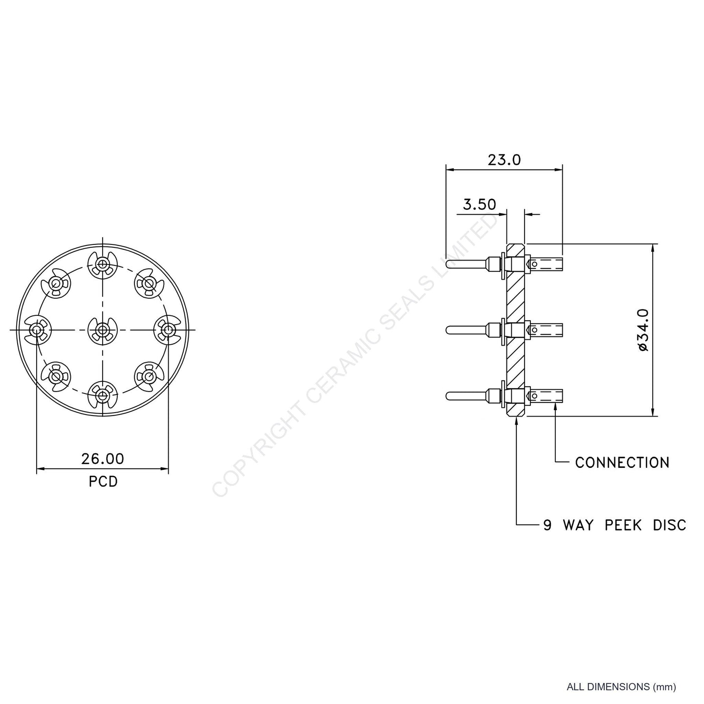 In Vacuum Connector 9 Way Male