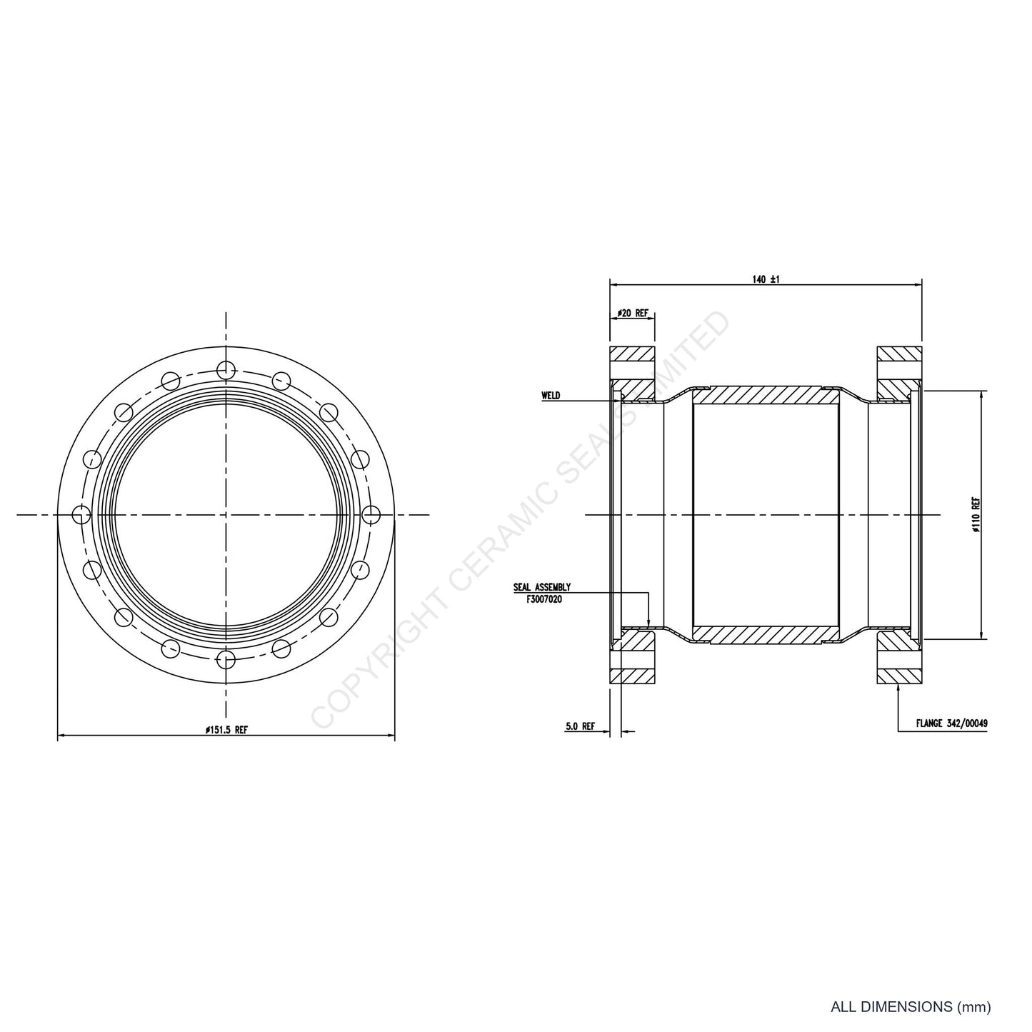 25kV 100mm Through Flanged Isolator