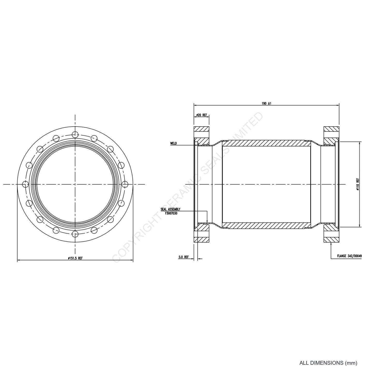 50kV 100mm Through Flanged Isolator